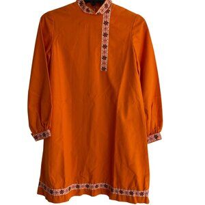 Vintage handmade Amish orange folk dress with embroidered trim – size 9/10 MED